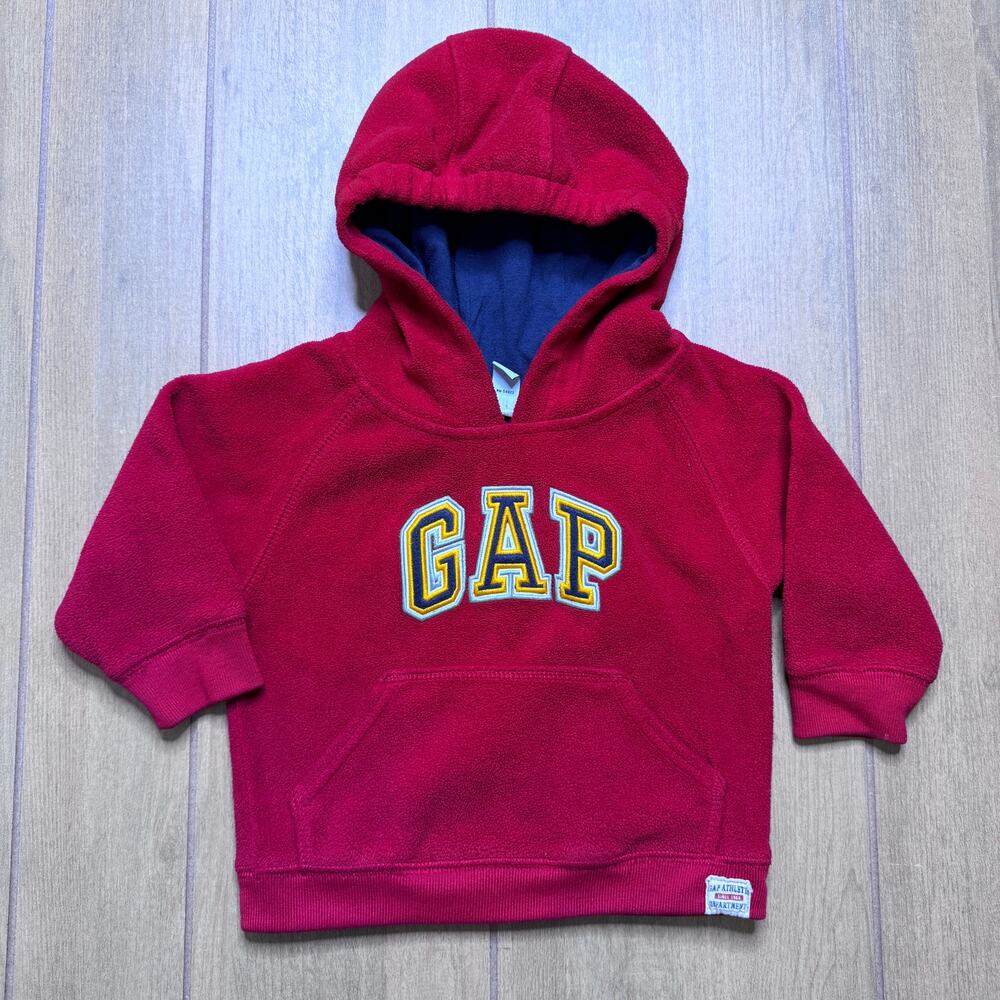 Vintage Y2K Baby GAP Classic Fleece Hoodie - Bold Red Logo Sweatshirt - 18-24M